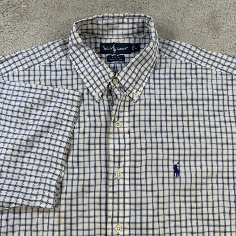 Polo Ralph Lauren Shirt Mens Large Blue White Black Check Button Down Pony